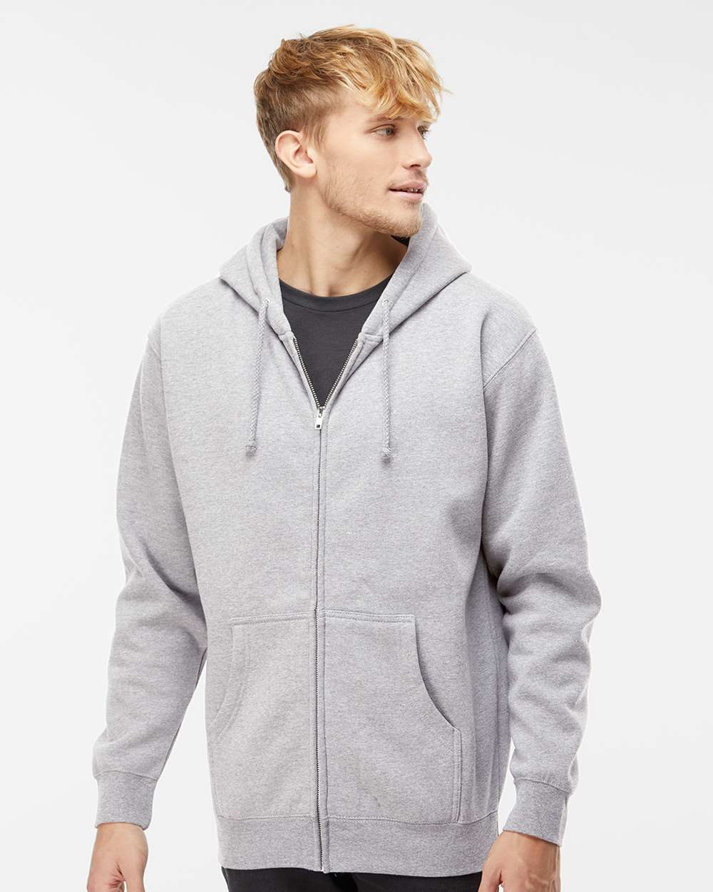 Unisex Heavyweight Full-Zip Hooded Sweatshirt - OnModelFront - B20476352 - Grey Heather