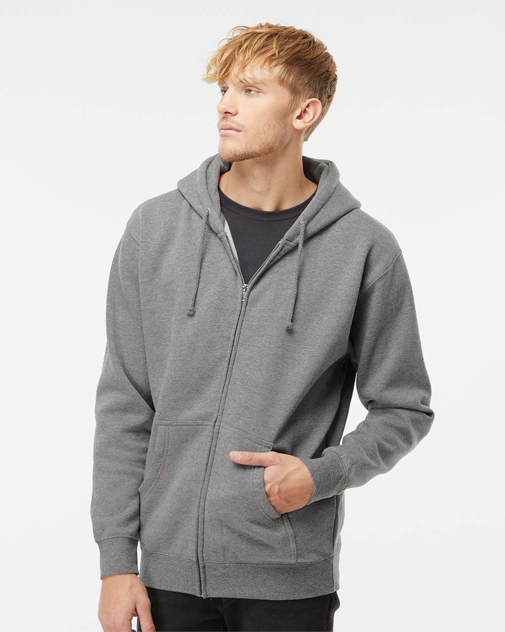 Unisex Heavyweight Full-Zip Hooded Sweatshirt - OnModelFront - B20476362 - Gunmetal Heather