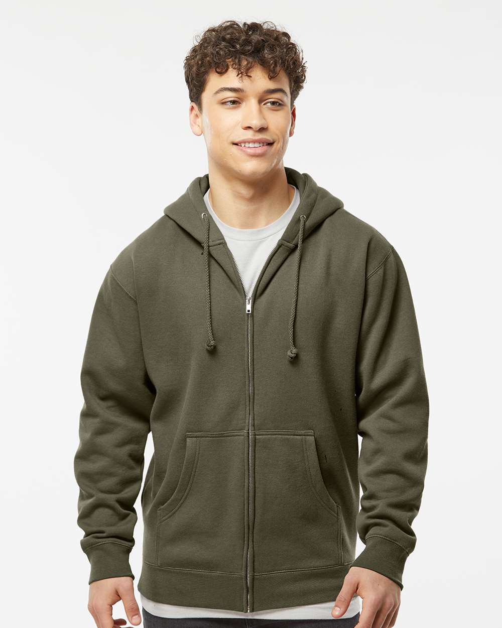 Unisex Heavyweight Full-Zip Hooded Sweatshirt - OnModelFront - B20476642 - Army