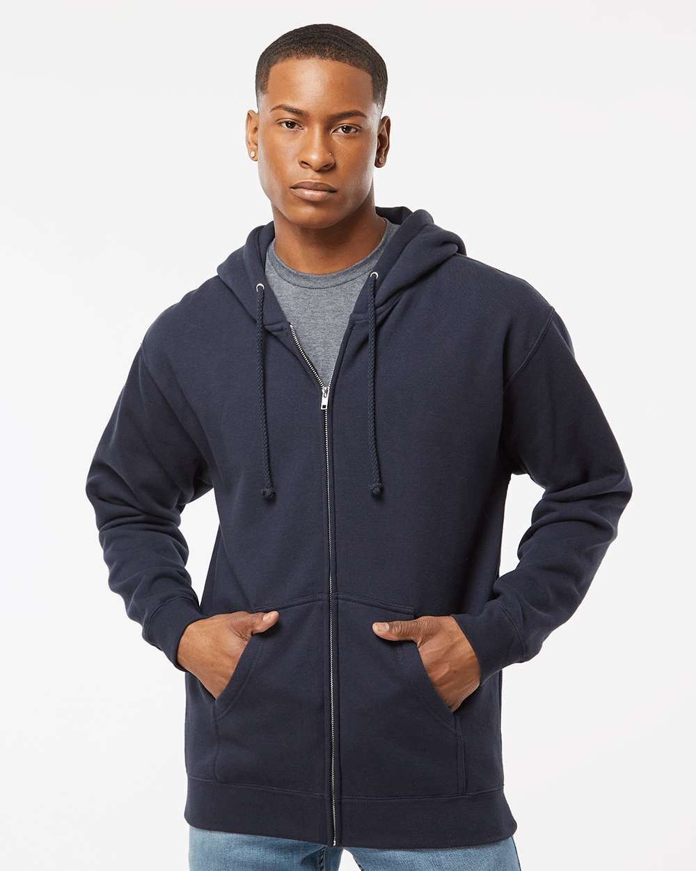 Unisex Heavyweight Full-Zip Hooded Sweatshirt - OnModelFront - B20476652 - Navy