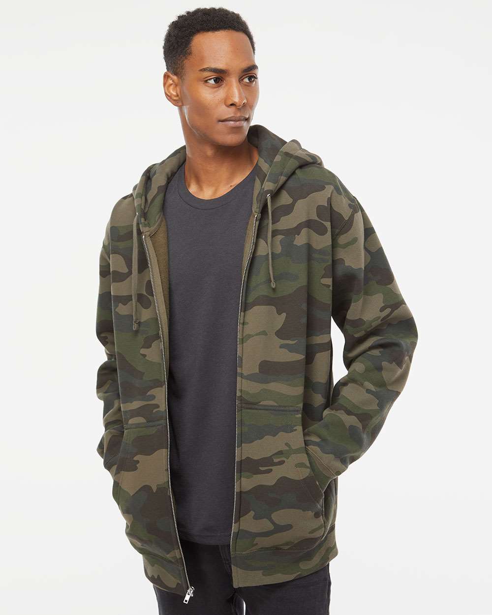 Unisex Heavyweight Full-Zip Hooded Sweatshirt - OnModelFront - B20476982 - Forest Camo