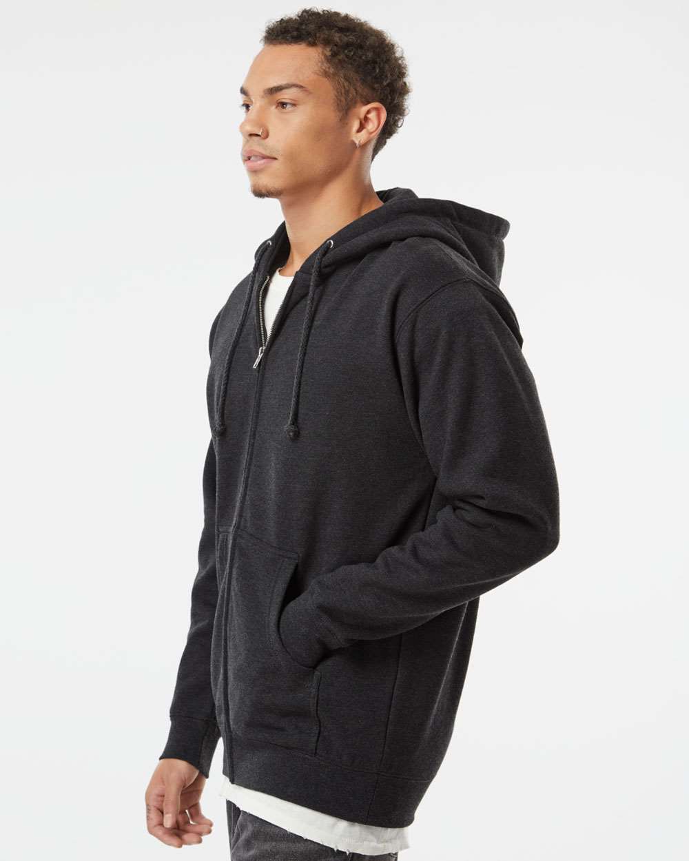 Unisex Heavyweight Full-Zip Hooded Sweatshirt - OnModelSide - B20476092 - Charcoal Heather