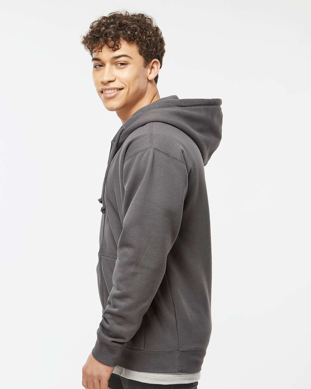 Unisex Heavyweight Full-Zip Hooded Sweatshirt - OnModelSide - B20476102 - Solid Charcoal