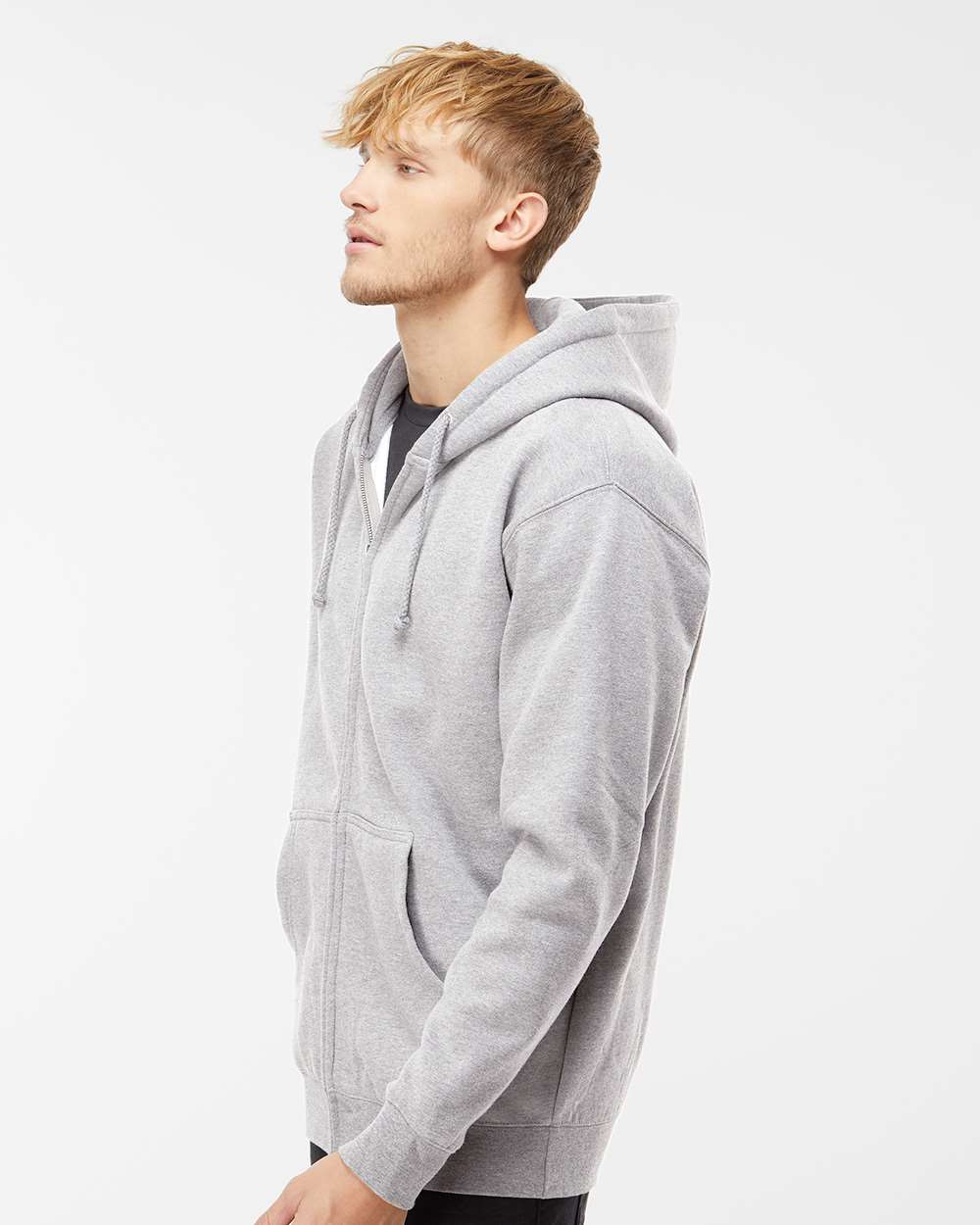 Unisex Heavyweight Full-Zip Hooded Sweatshirt - OnModelSide - B20476352 - Grey Heather