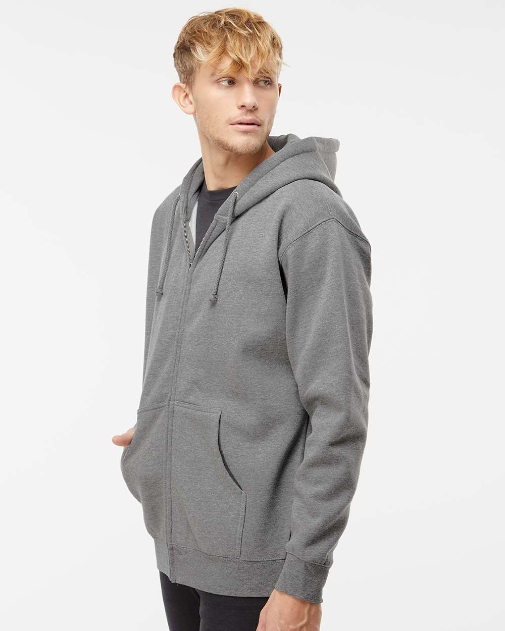 Unisex Heavyweight Full-Zip Hooded Sweatshirt - OnModelSide - B20476362 - Gunmetal Heather