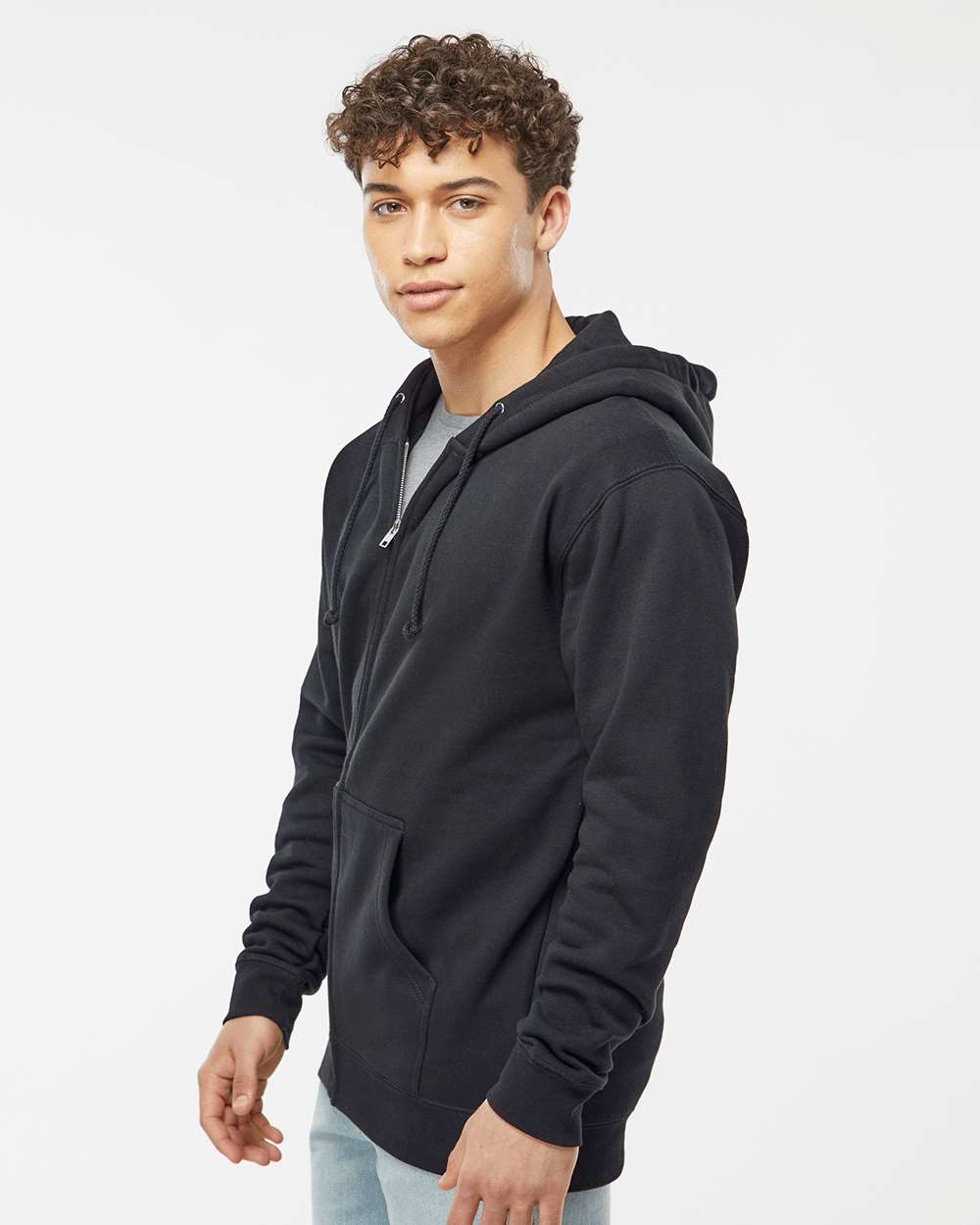 Unisex Heavyweight Full-Zip Hooded Sweatshirt - OnModelSide - B20476502 - Black