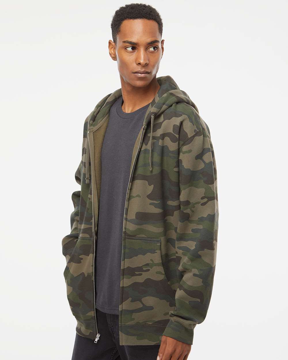 Unisex Heavyweight Full-Zip Hooded Sweatshirt - OnModelSide - B20476982 - Forest Camo
