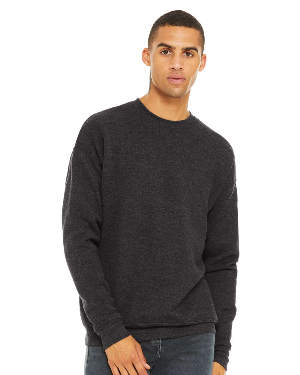 Unisex Sponge Fleece Drop Shoulder Crewneck Sweatshirt - OnModelFront - B37906092 - Dark Grey Heather