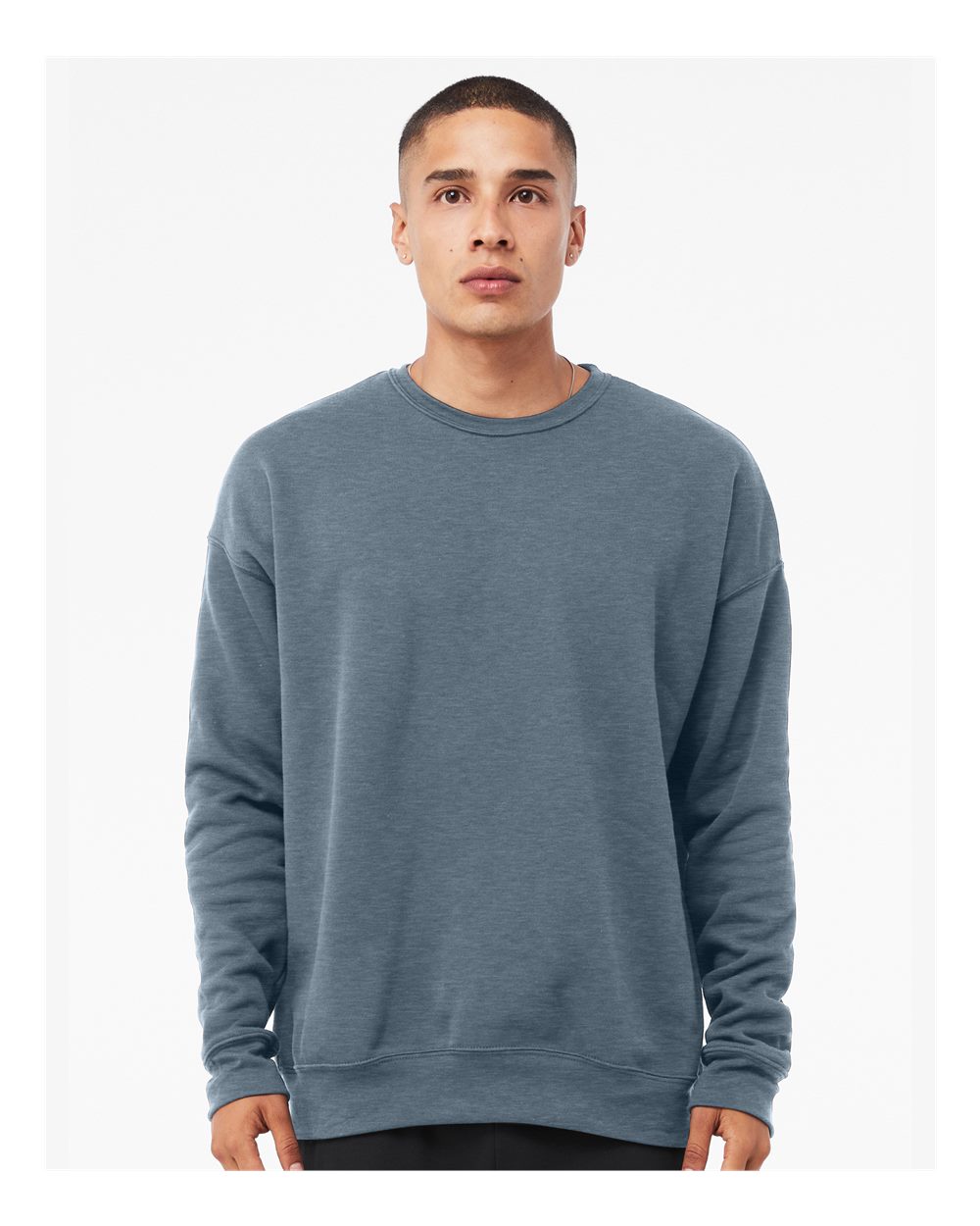 Unisex Sponge Fleece Drop Shoulder Crewneck Sweatshirt - OnModelFront - B37906432 - Heather Slate