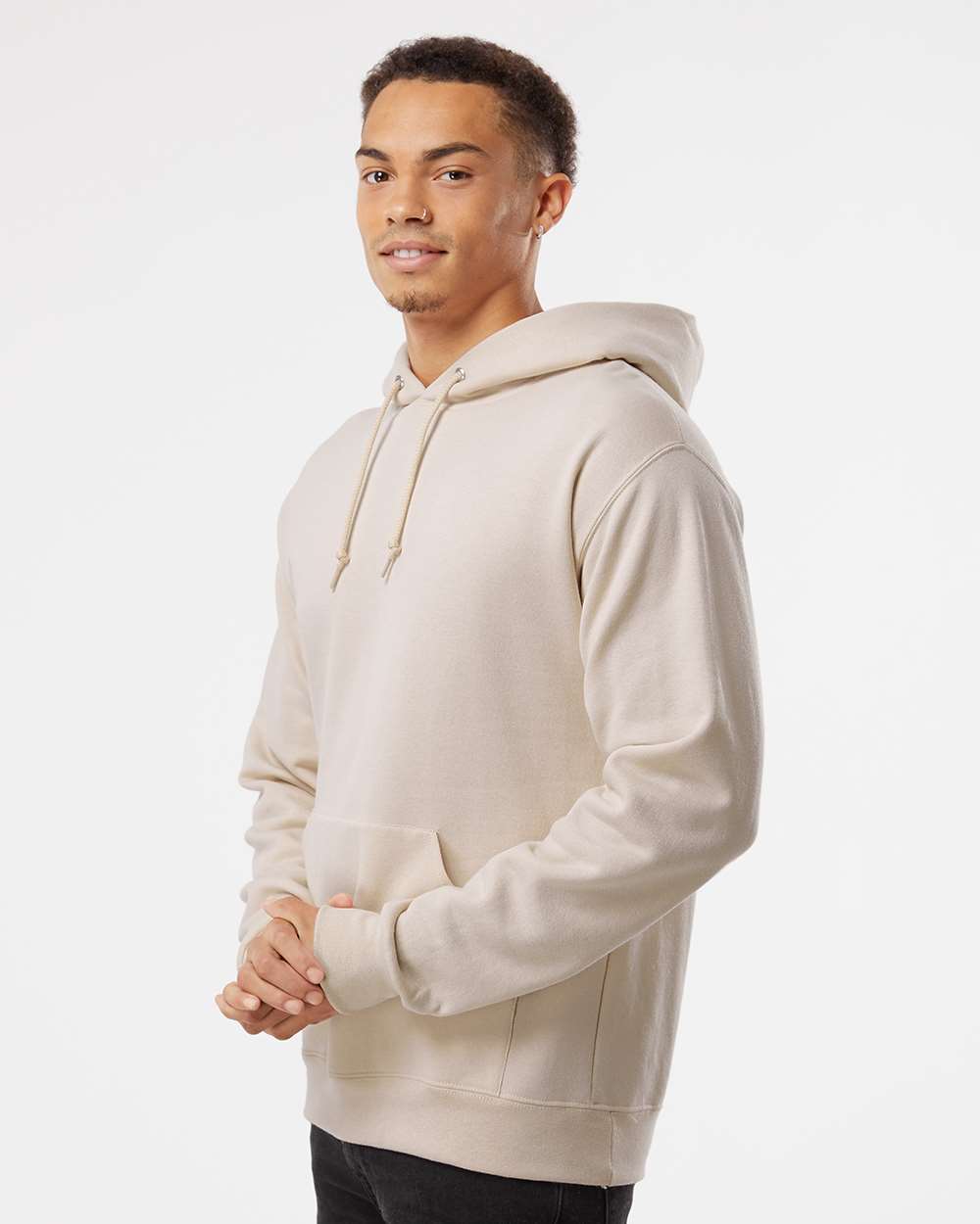 Unisex NuBlend® Hooded Sweatshirt - OnModelSide - B22035733 - Sandstone