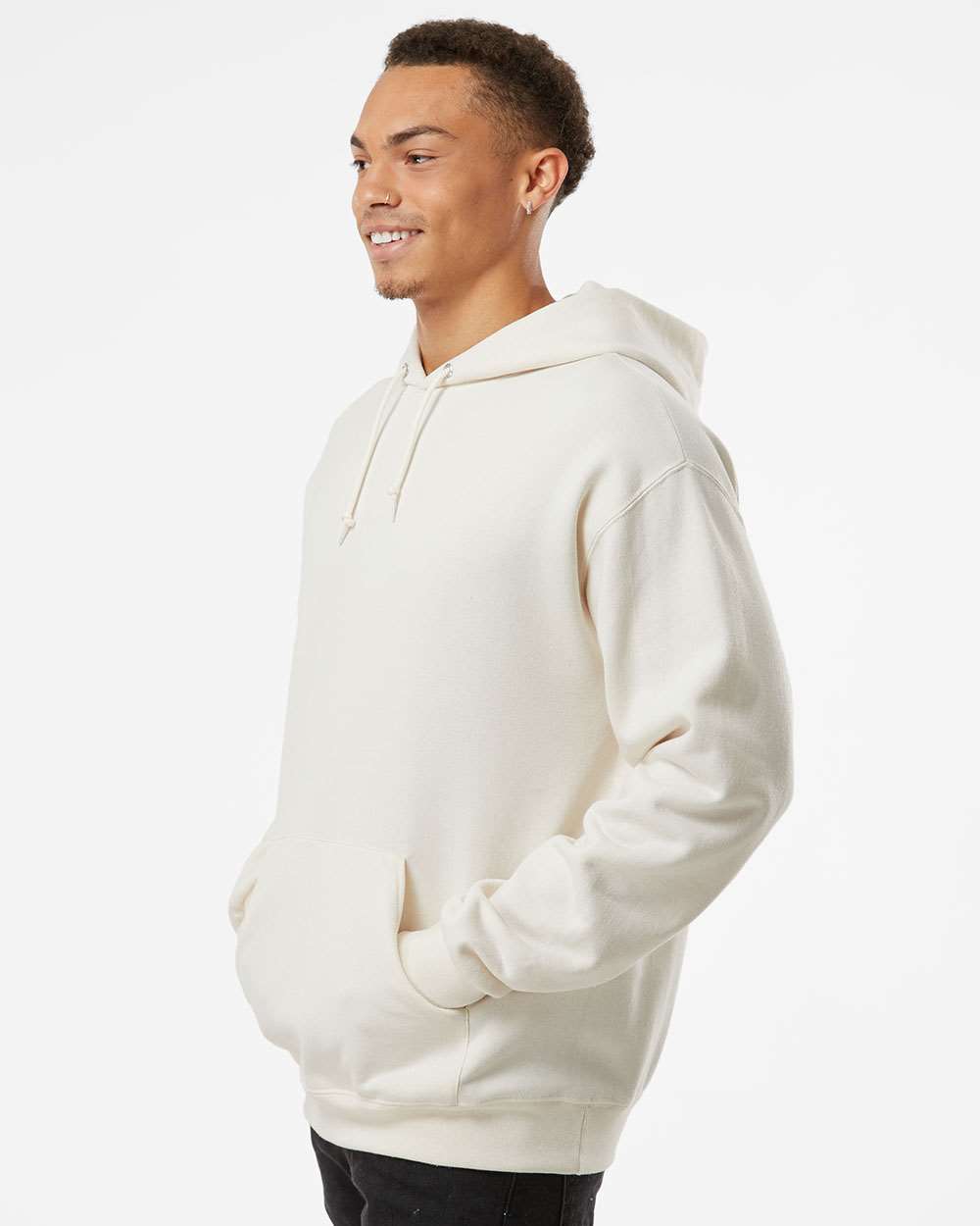 Unisex NuBlend® Hooded Sweatshirt - OnModelSide - B22035993 - Sweet Cream Heather