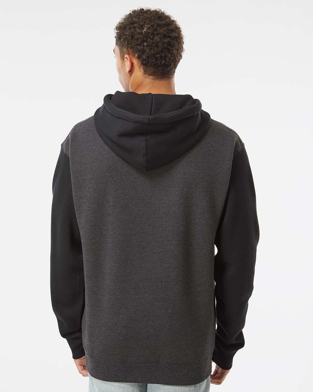 Unisex Heavyweight Hooded Sweatshirt - OnModelBack - B22276112 - Charcoal Heather/ Black