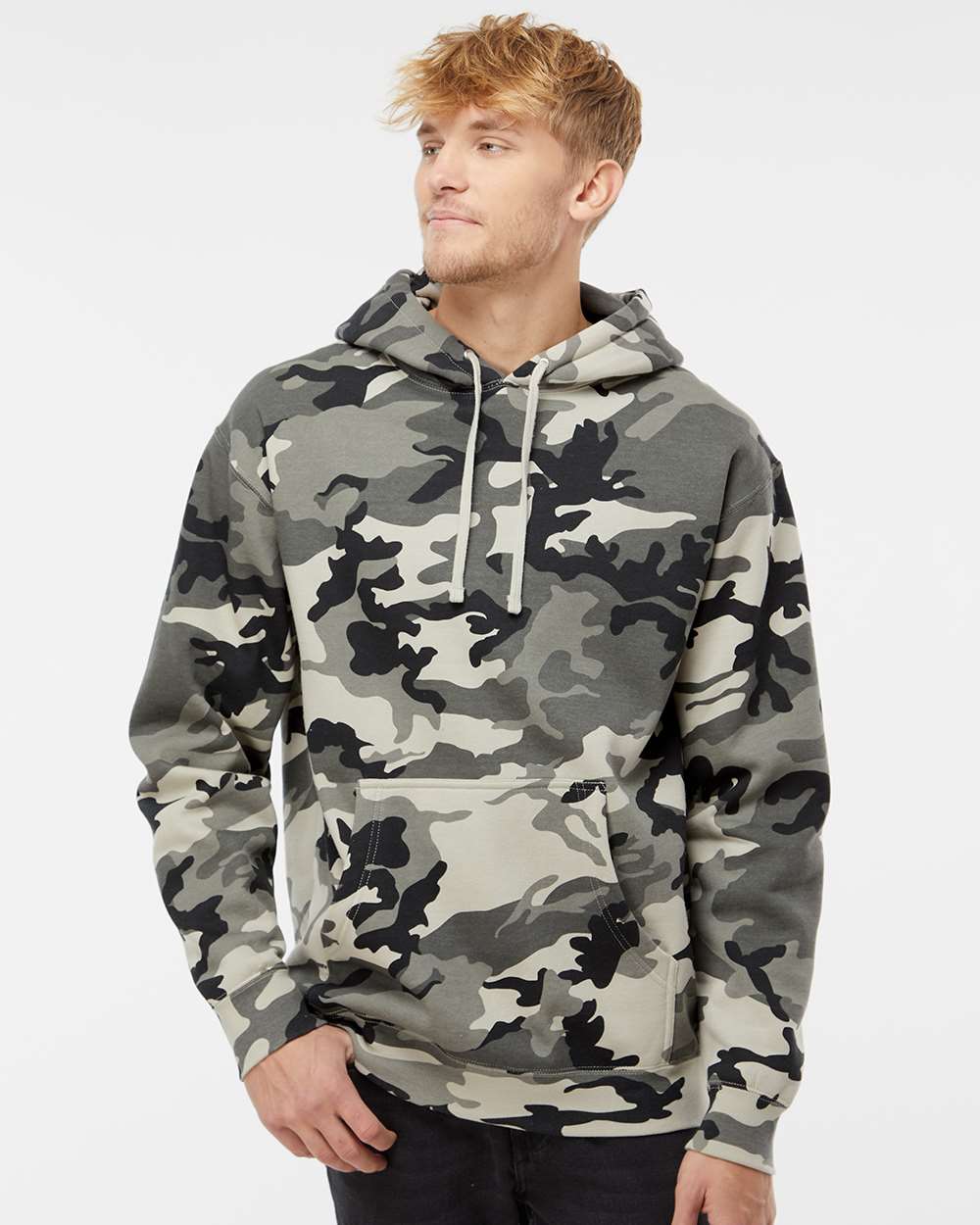 Unisex Heavyweight Hooded Sweatshirt - OnModelFront - B22276012 - Snow Camo