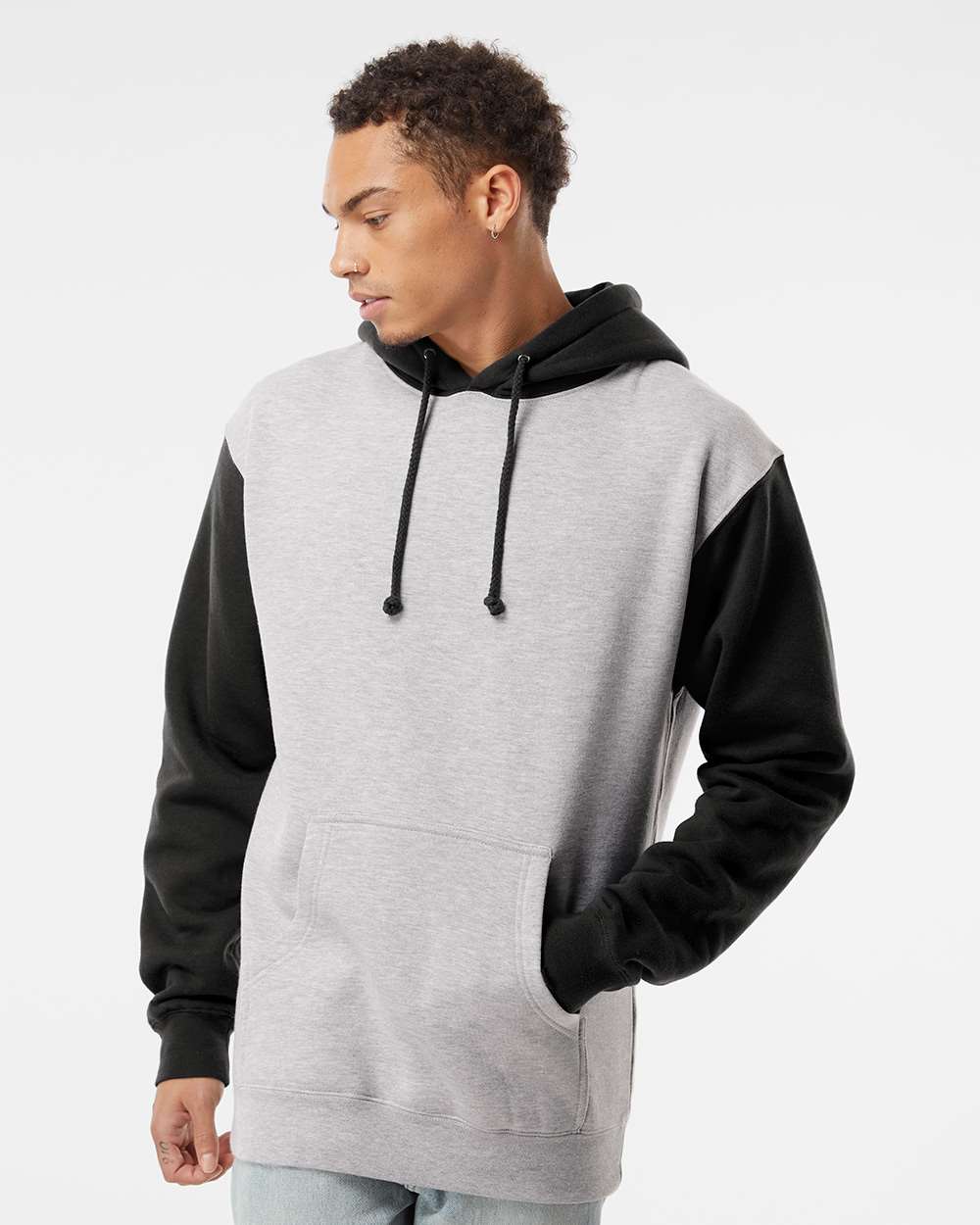Unisex Heavyweight Hooded Sweatshirt - OnModelFront - B22276582 - Grey Heather/ Black