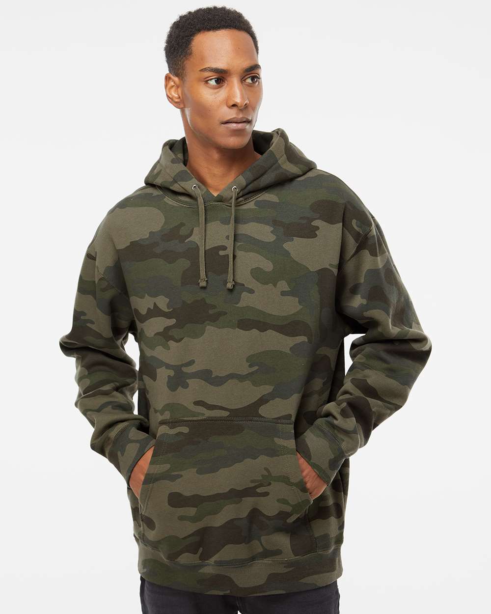 Unisex Heavyweight Hooded Sweatshirt - OnModelFront - B22276612 - Forest Camo