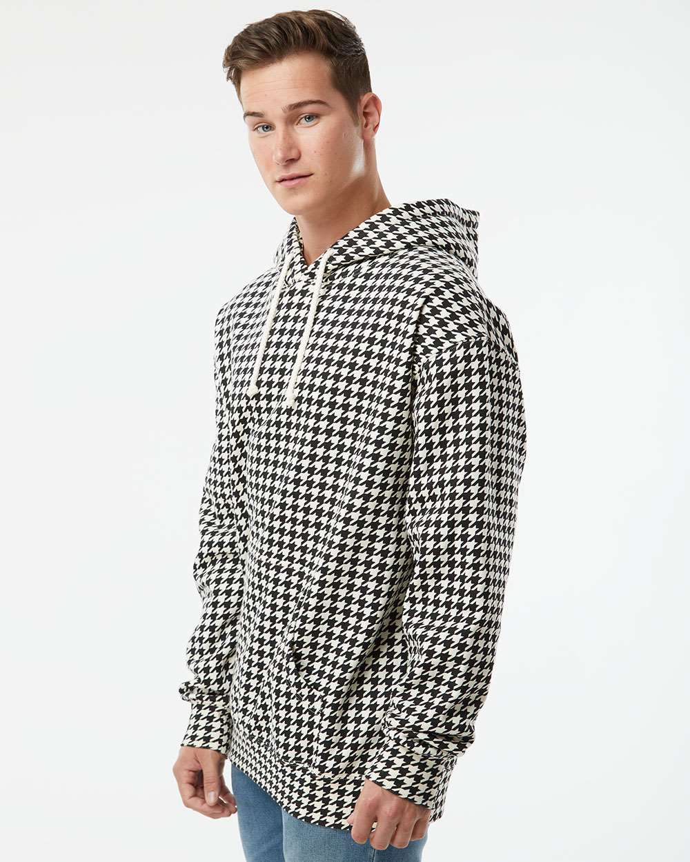 Unisex Heavyweight Hooded Sweatshirt - OnModelSide - B22276022 - Houndstooth