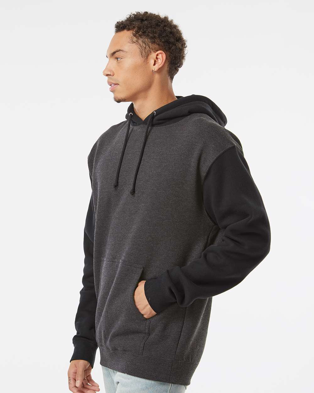 Unisex Heavyweight Hooded Sweatshirt - OnModelSide - B22276112 - Charcoal Heather/ Black