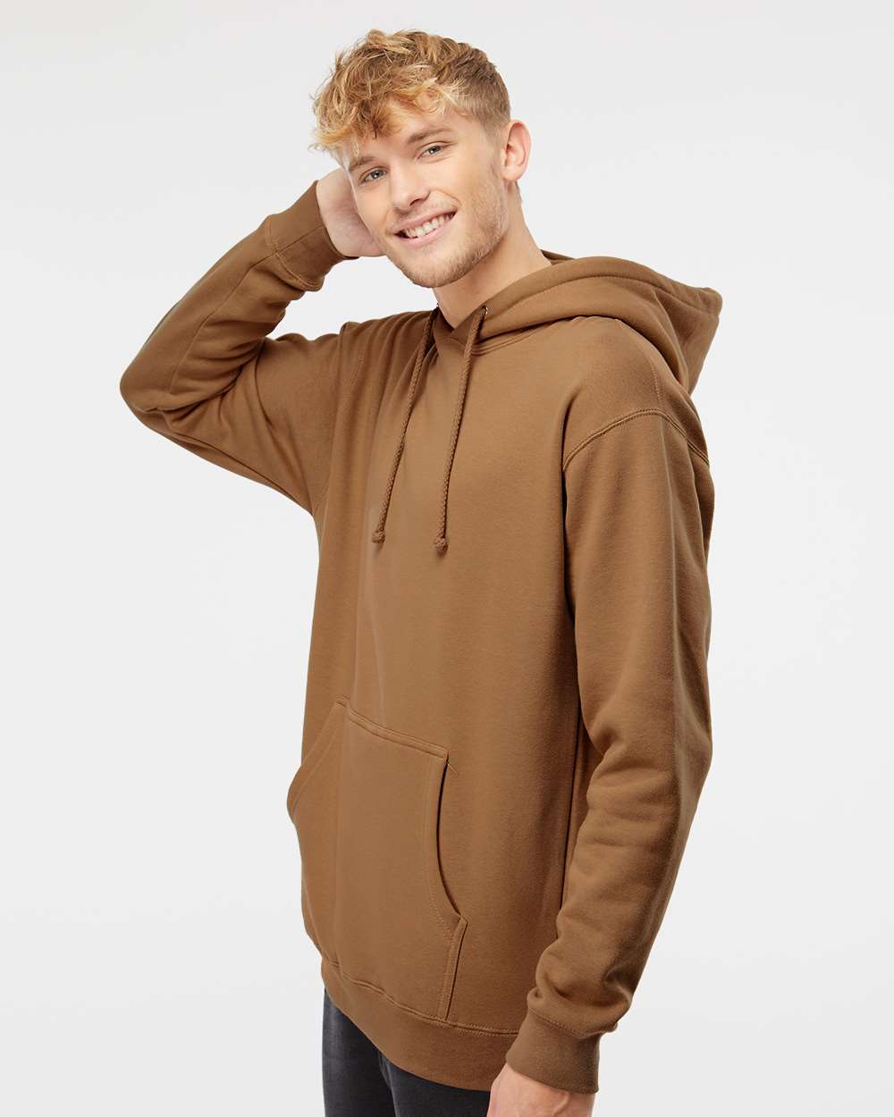 Unisex Heavyweight Hooded Sweatshirt - OnModelSide - B22276562 - Saddle