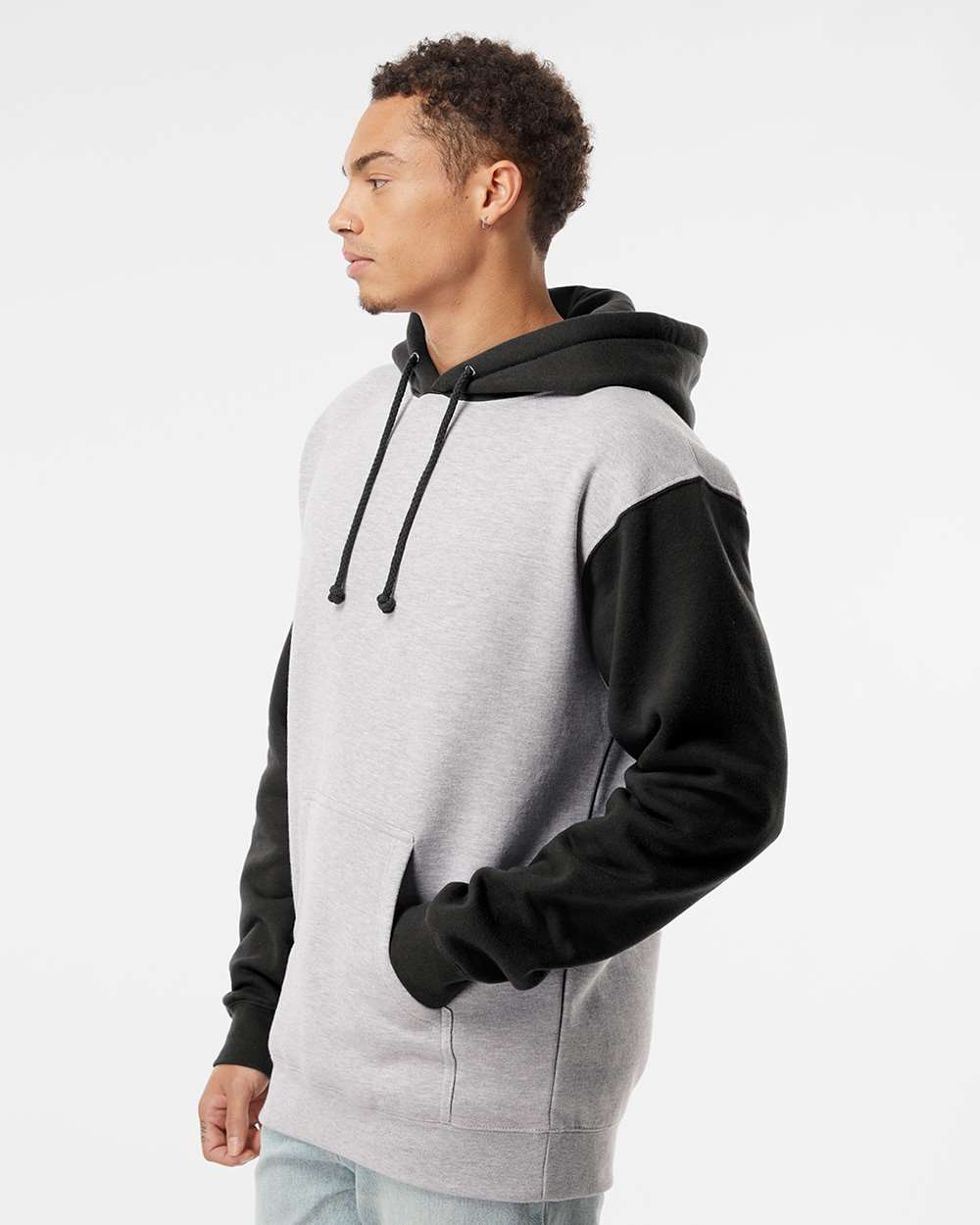 Unisex Heavyweight Hooded Sweatshirt - OnModelSide - B22276582 - Grey Heather/ Black