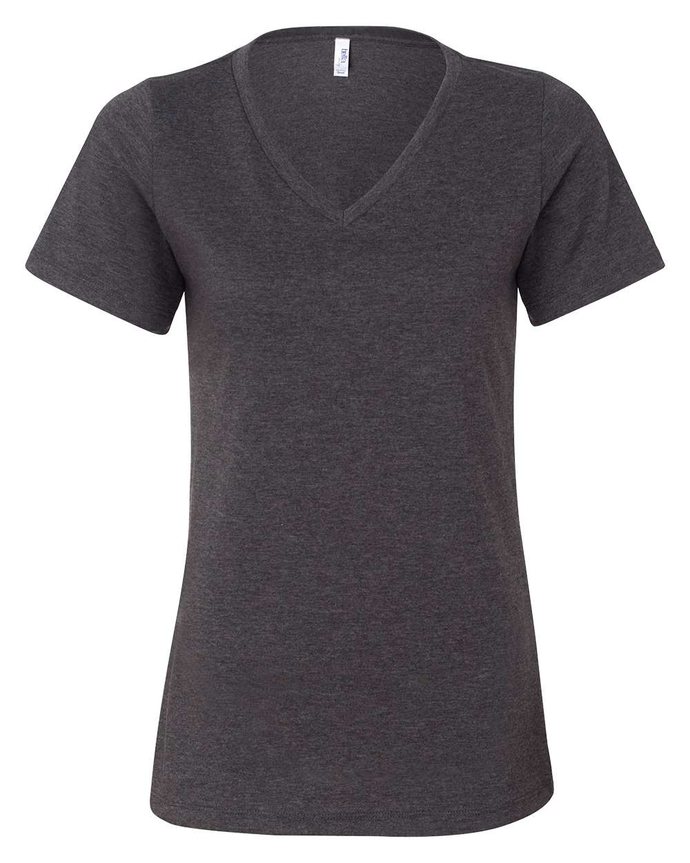 Women's Relaxed Heather CVC V-Neck Tee - Front - B83006093 - Dark Grey Heather