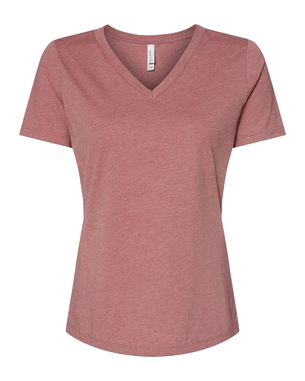 Women's Relaxed Heather CVC V-Neck Tee - Front - B83006303 - Heather Mauve