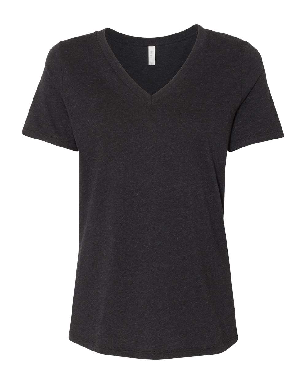 Women's Relaxed Heather CVC V-Neck Tee - Front - B83006503 - Black Heather