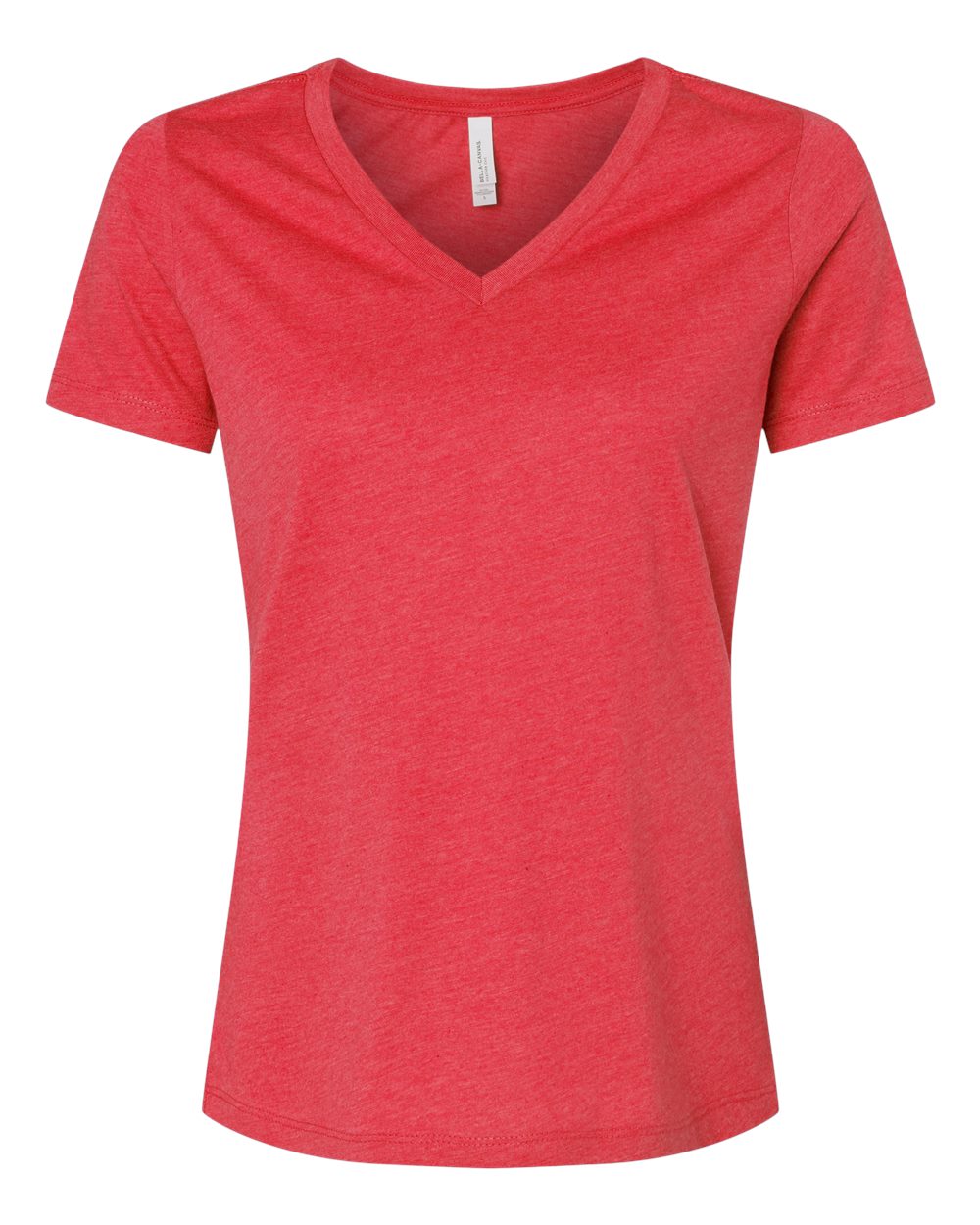Women's Relaxed Heather CVC V-Neck Tee - Front - B83006703 - Heather Red