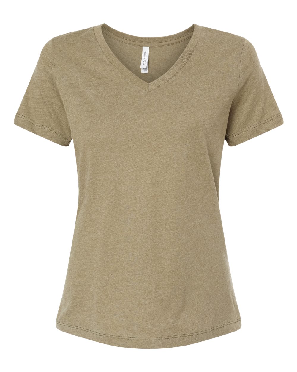 Women's Relaxed Heather CVC V-Neck Tee - Front - B83006753 - Heather Olive