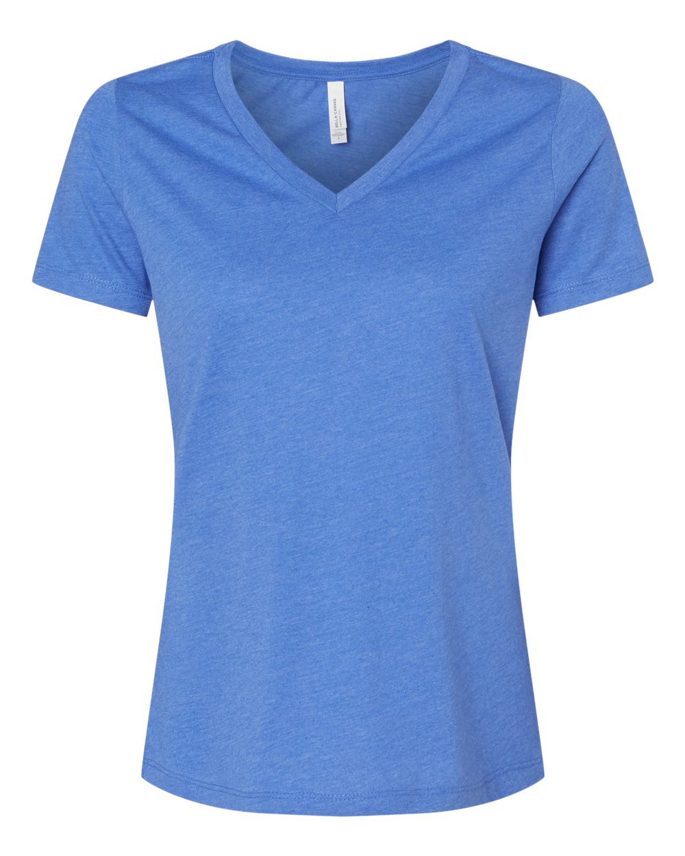 Women's Relaxed Heather CVC V-Neck Tee - Front - B83006763 - Heather True Royal