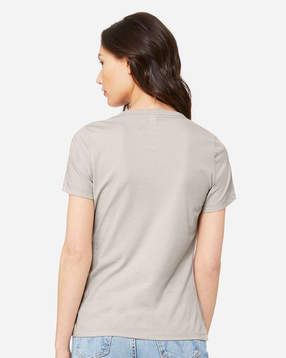 Women's Relaxed Heather CVC V-Neck Tee - OnModelBack - B83006253 - Heather Dust