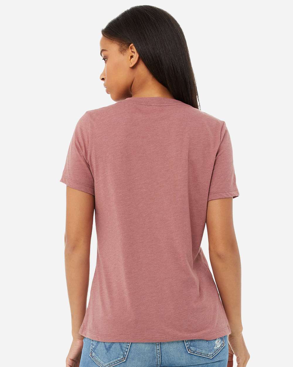 Women's Relaxed Heather CVC V-Neck Tee - OnModelBack - B83006303 - Heather Mauve