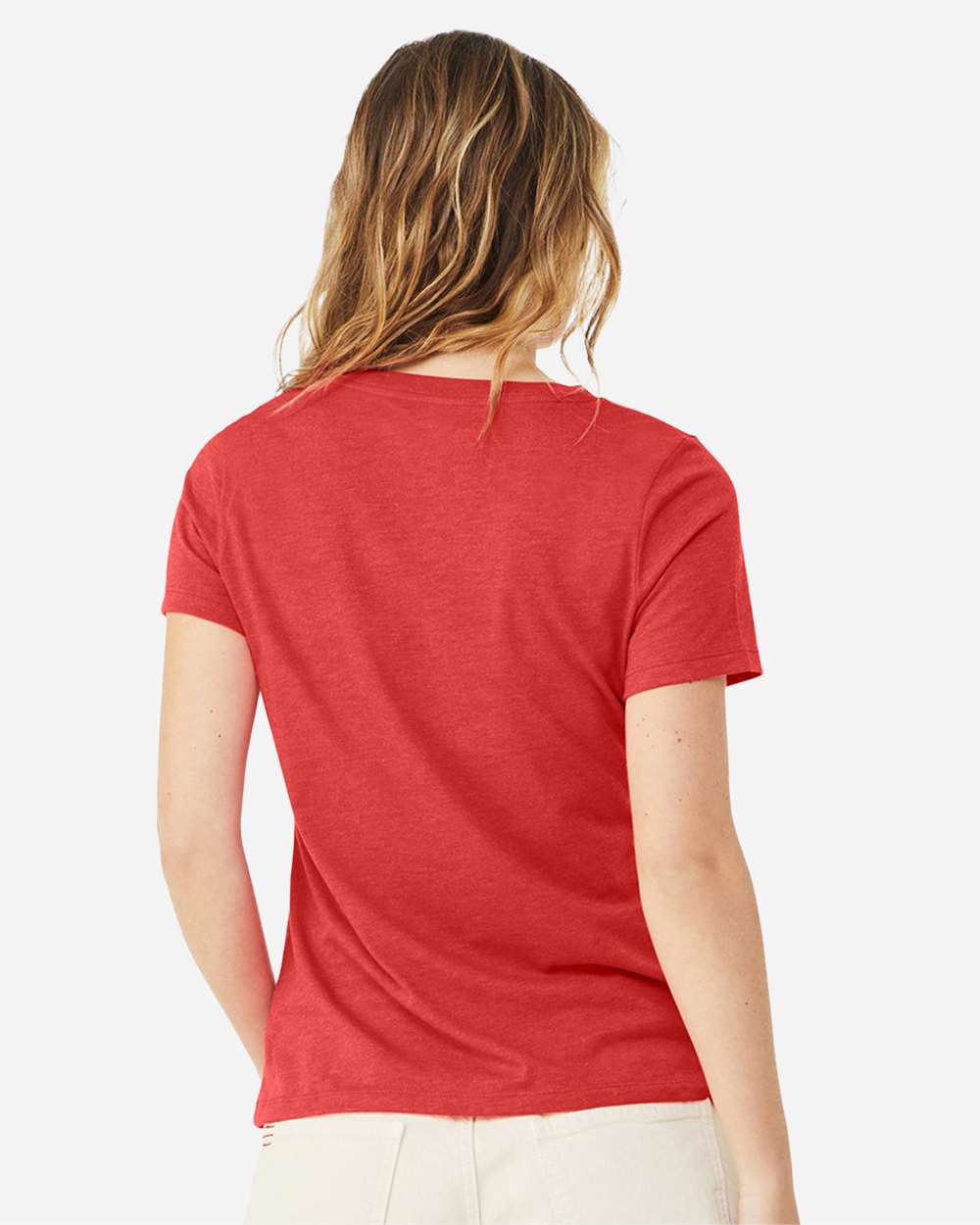 Women's Relaxed Heather CVC V-Neck Tee - OnModelBack - B83006703 - Heather Red