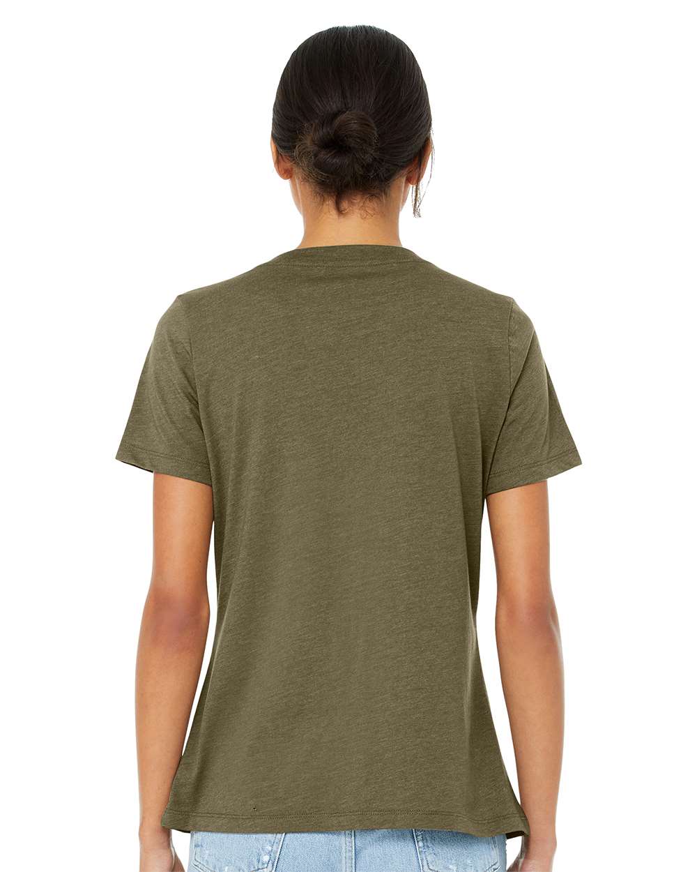 Women's Relaxed Heather CVC V-Neck Tee - OnModelBack - B83006753 - Heather Olive