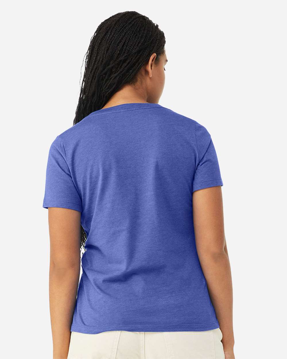 Women's Relaxed Heather CVC V-Neck Tee - OnModelBack - B83006763 - Heather True Royal