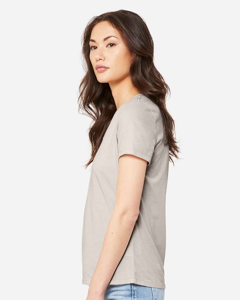 Women's Relaxed Heather CVC V-Neck Tee - OnModelSide - B83006253 - Heather Dust