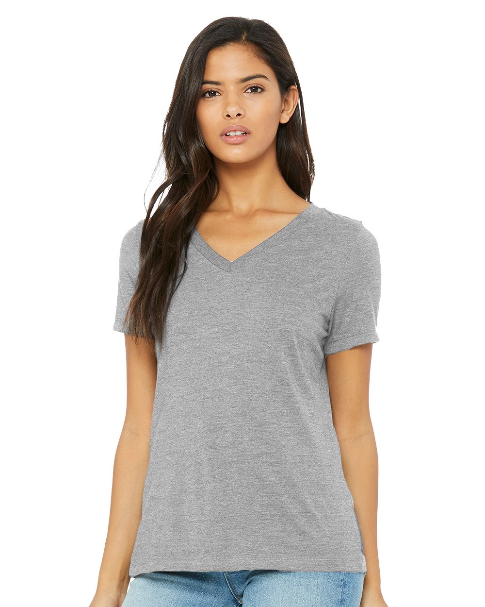 Women's Relaxed Heather CVC V-Neck Tee - styleImage