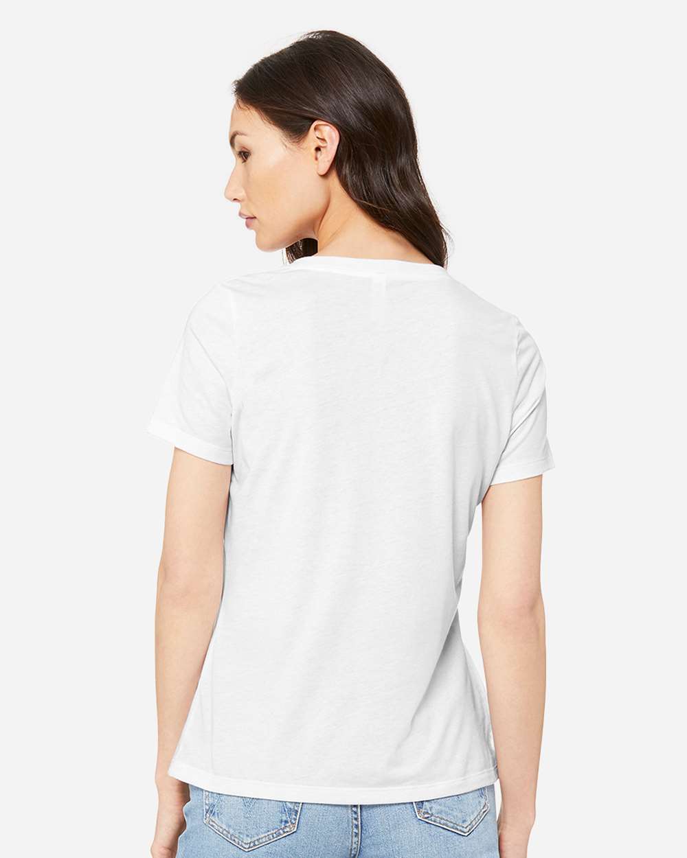 Women's Relaxed Triblend V-Neck Tee - OnModelBack - B81006003 - Solid White Triblend