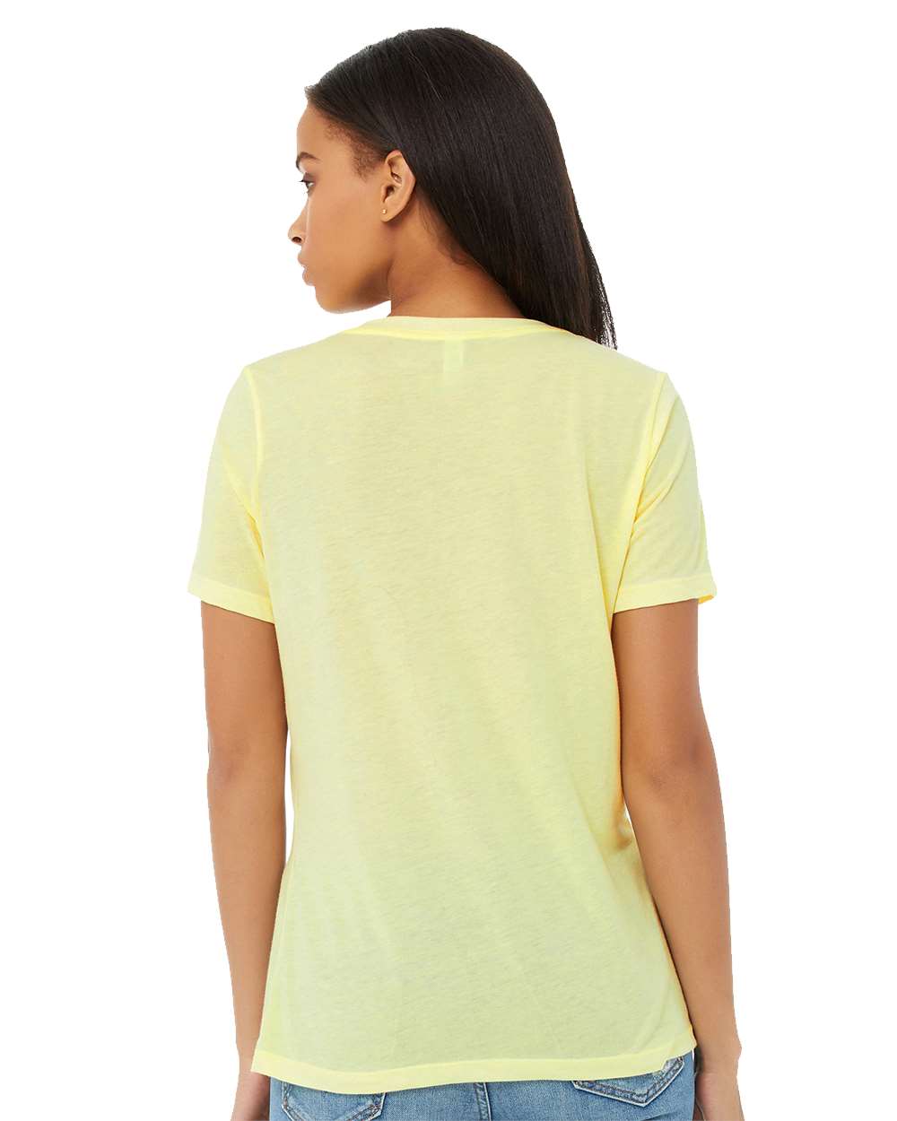 Women's Relaxed Triblend V-Neck Tee - OnModelBack - B81006143 - Pale Yellow Triblend
