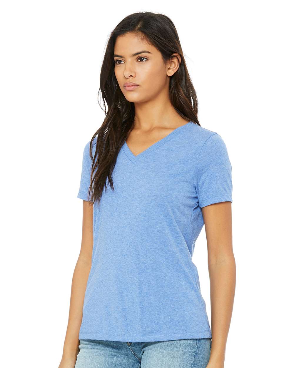 Women's Relaxed Triblend V-Neck Tee - OnModelSide - B81006253 - Blue Triblend