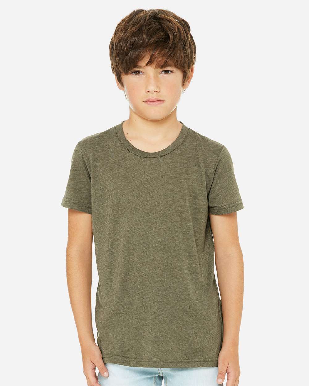 Youth Triblend Tee - OnModelFront - B13906103 - Olive Triblend