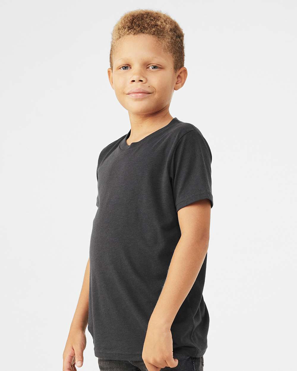 Youth Triblend Tee - OnModelSide - B13906593 - Solid Dark Grey Triblend