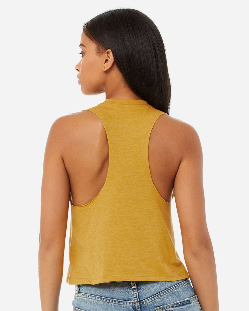 Women's Racerback Crop Tank - OnModelBack - B19206123 - Heather Mustard