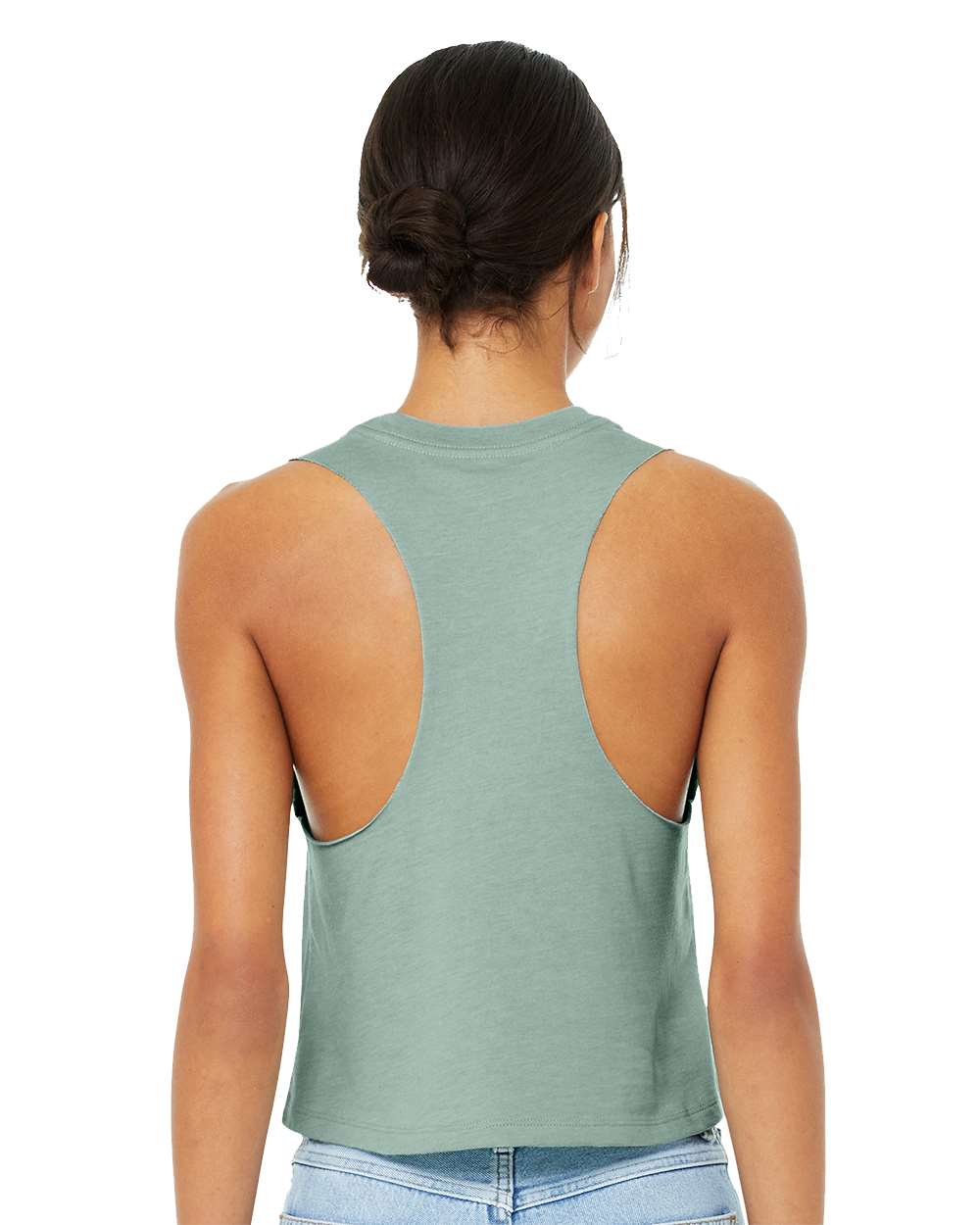 Women's Racerback Crop Tank - OnModelBack - B19206253 - Heather Dusty Blue