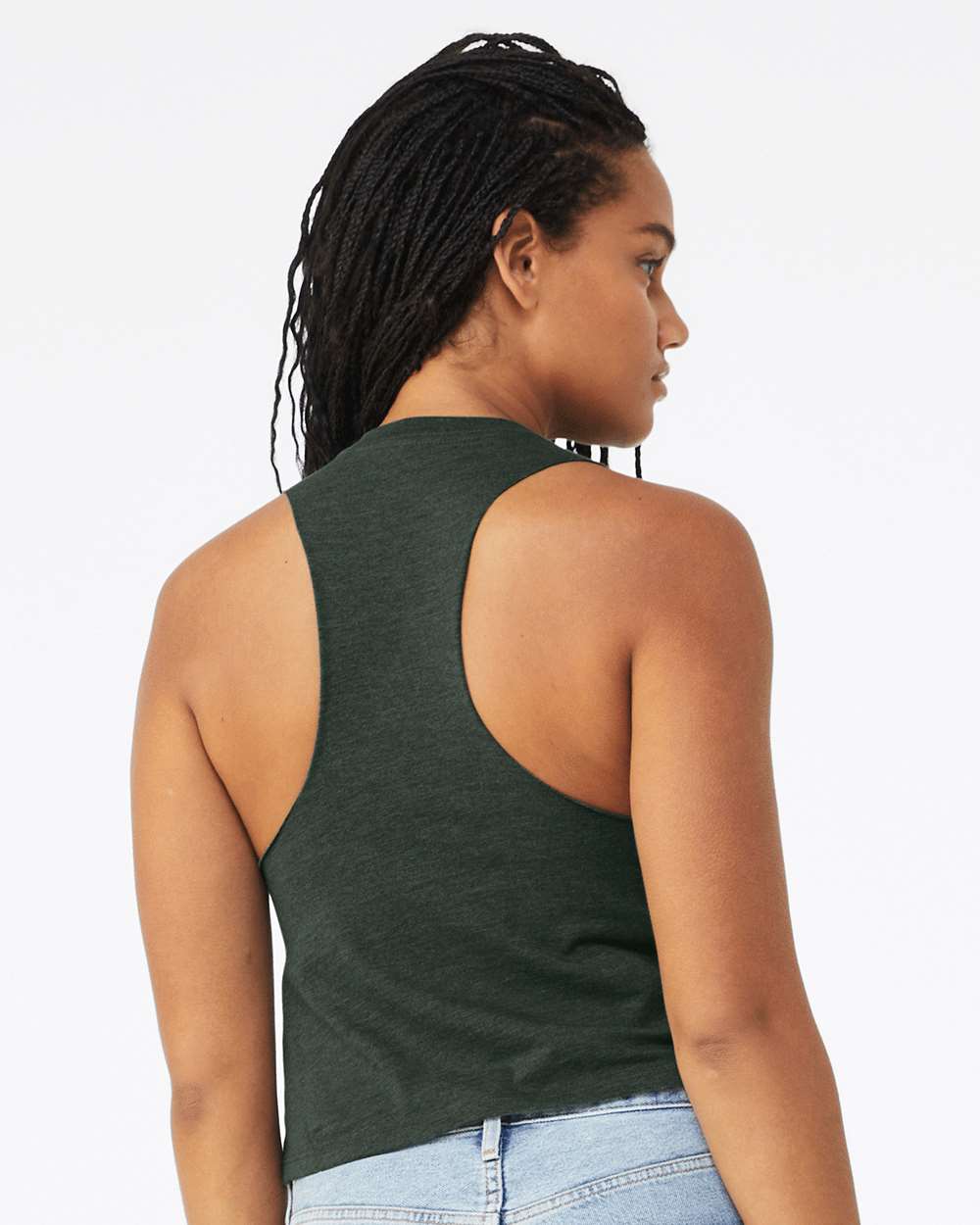 Women's Racerback Crop Tank - OnModelBack - B19206543 - Heather Forest