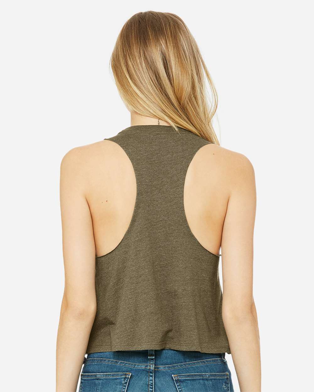 Women's Racerback Crop Tank - OnModelBack - B19206613 - Heather Olive