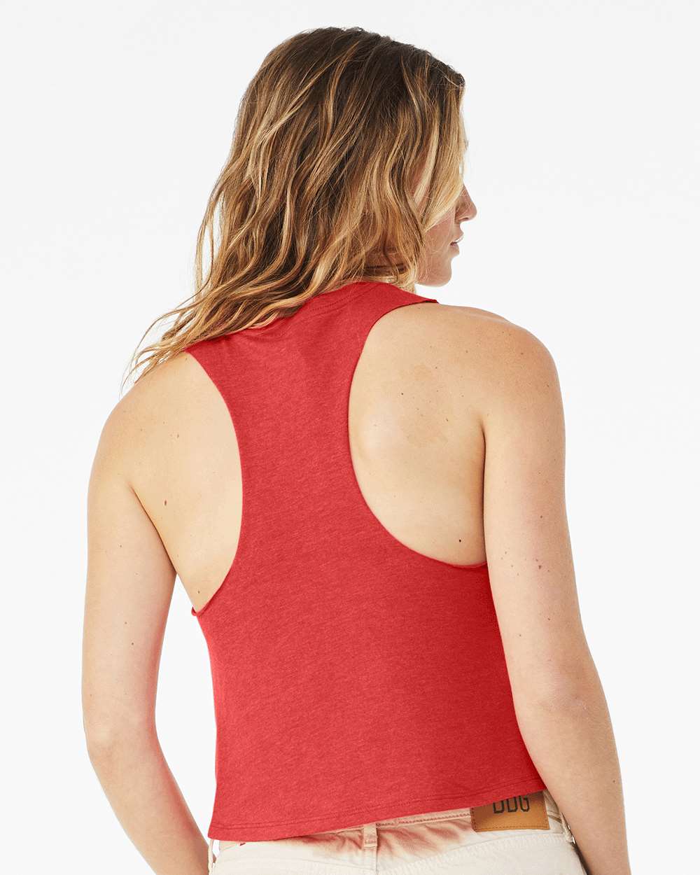 Women's Racerback Crop Tank - OnModelBack - B19206663 - Heather Red