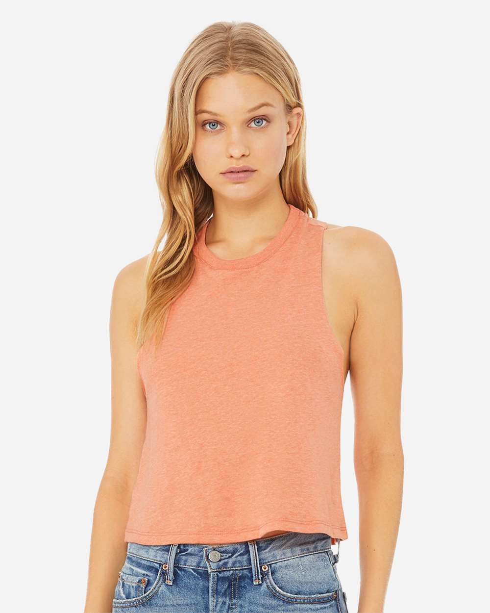 Women's Racerback Crop Tank - OnModelFront - B19206183 - Heather Sunset