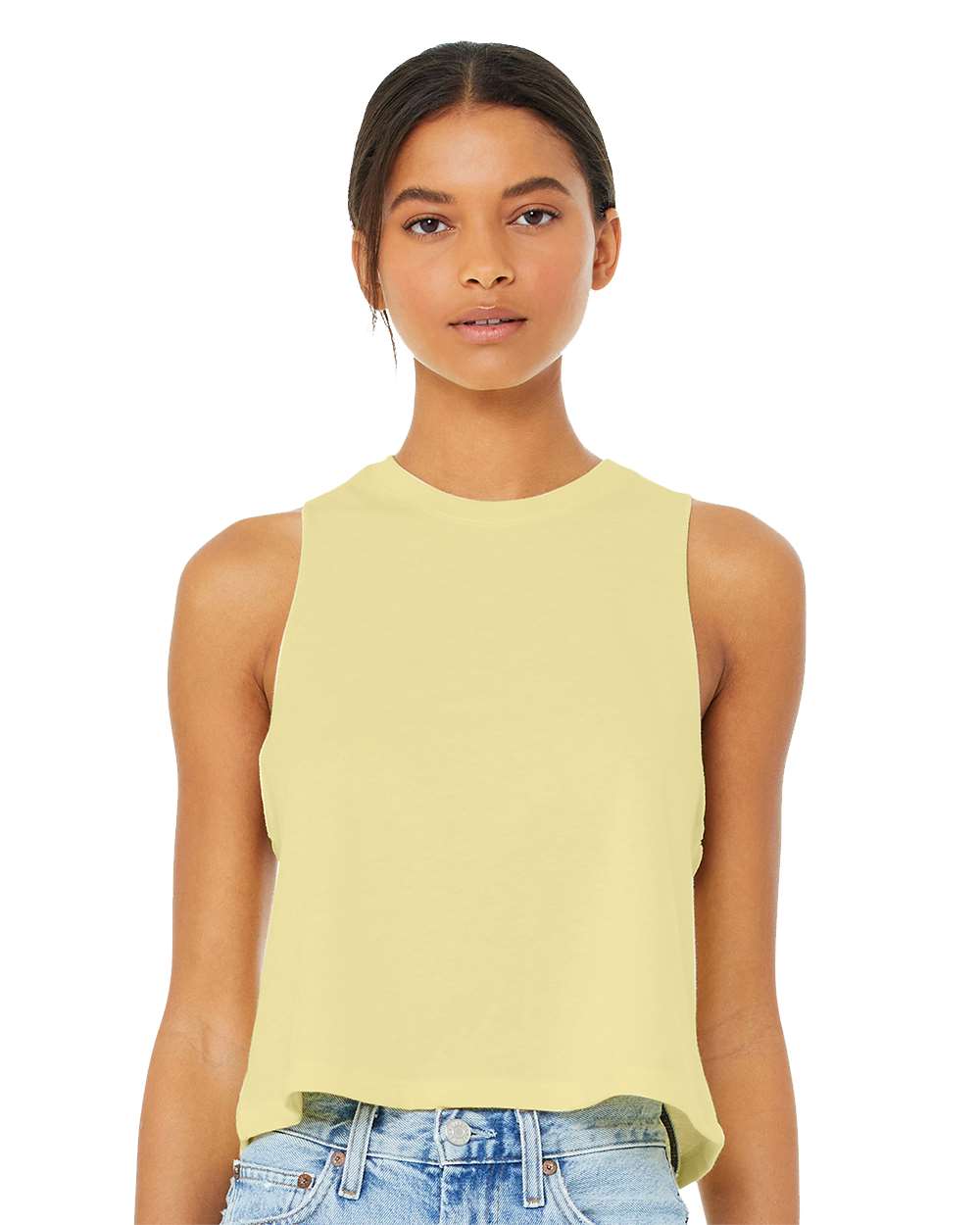 Women's Racerback Crop Tank - OnModelFront - B19206243 - Heather French Vanilla