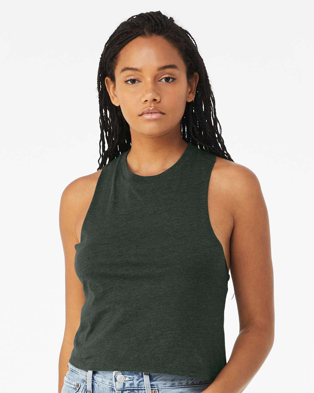 Women's Racerback Crop Tank - OnModelFront - B19206543 - Heather Forest