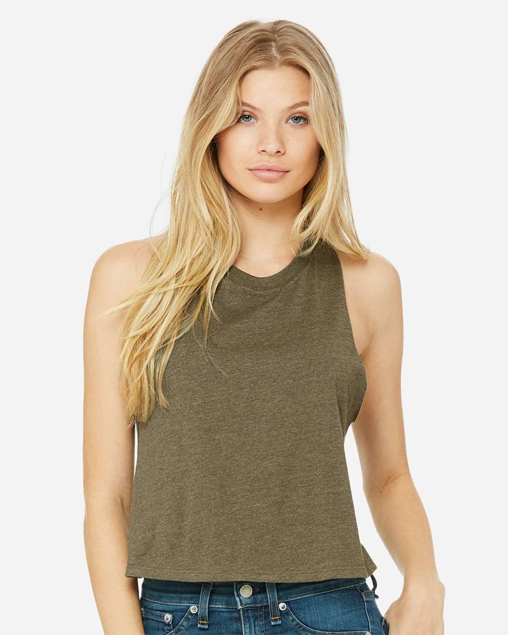 Women's Racerback Crop Tank - OnModelFront - B19206613 - Heather Olive